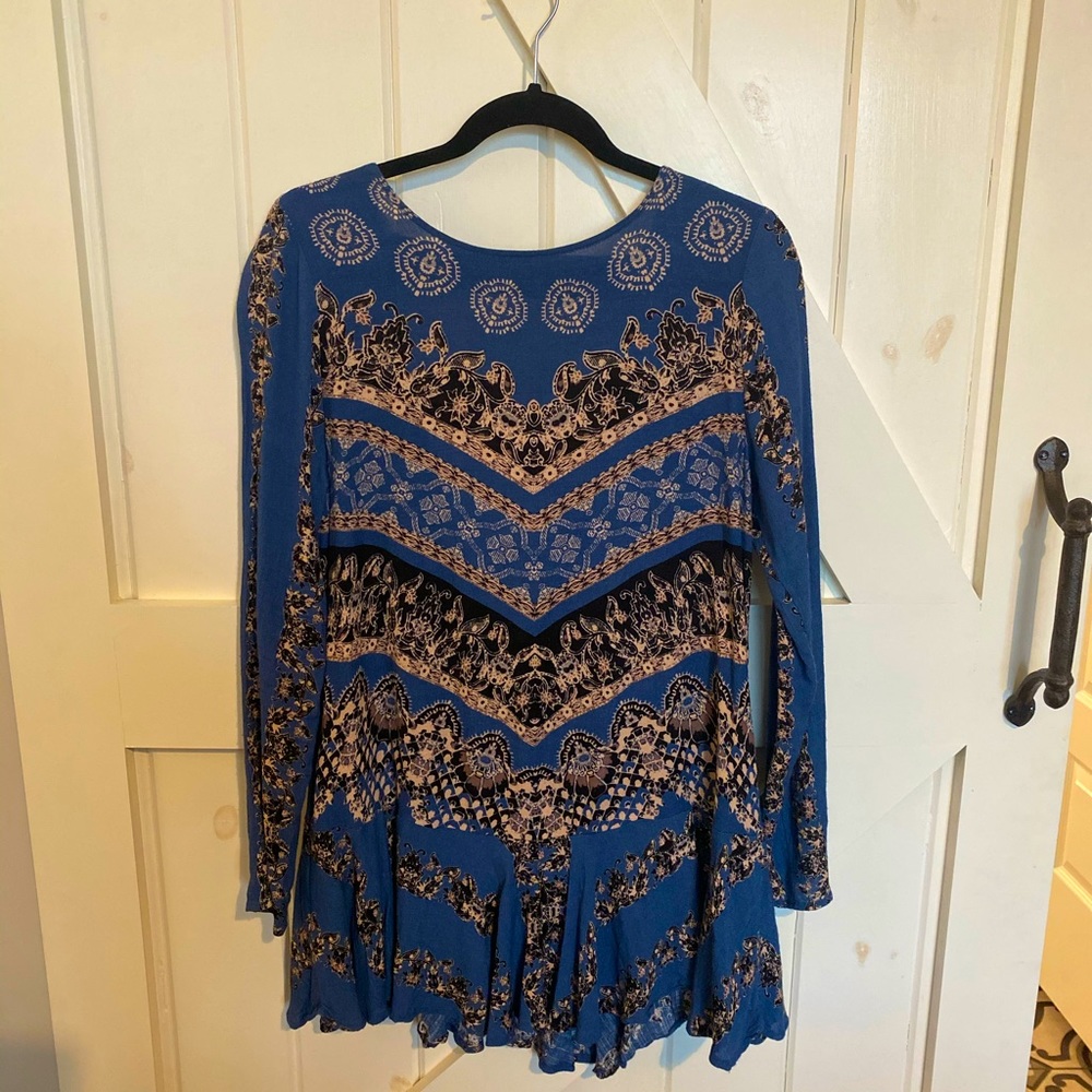 Free People Blue Patterned Tunic - Size Small